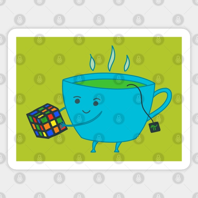 A Cup of Tea Solves Everything - cute and funny tea cup on green Sticker by Green Paladin